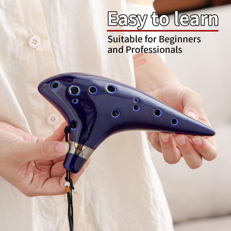 awef â€œOcean Notesâ€ 12 Hole Sweet Potato Ocarina Graceful Shape Pottery Ocarina in Alto C (Royal Blue) - Image 4